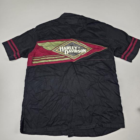 Vintage Harley-Davidson Shirt Mens Large Burgundy Short Sleeve Embroidered 90s - Picture 1 of 11